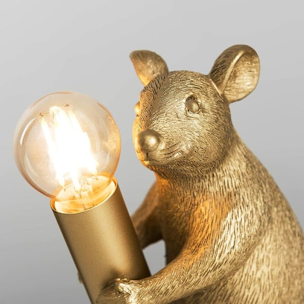 Bordslampa med metallisk guldråtta - Unik djurlampa för vardagsrum, sovrum