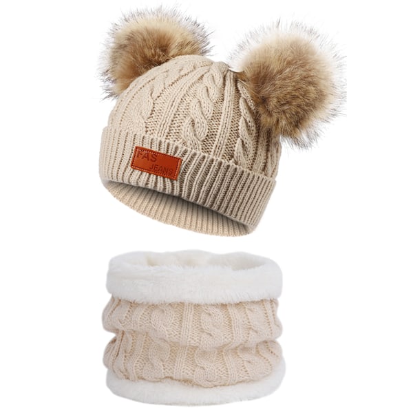 Toddler Hat， Färg Vinter Dubbel Pom Pom Stickad Mössa och Samma