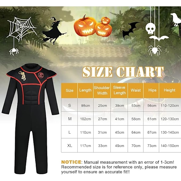 Barnens Halloween Ninja Fancy Dress Kostym med Ninja Tillbehör, Ninja Muskel Kostym för Pojkar Flickor, Lyxig Ninja Rollspel Outfit för Halloween Cosplay S
