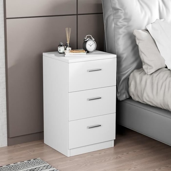 COSTWAY høj sengebord til springmadras med 3 skuffer 35 x 38 x 67 CM Enkel og moderne form Hvid