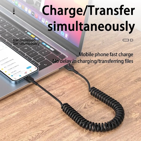 66W 5A Snabbladdning Typ C Kabel Fjäder Teleskopisk Biltelefonladdare USB-kabel För Samsung Xiaomi Redmi USB C Kabel