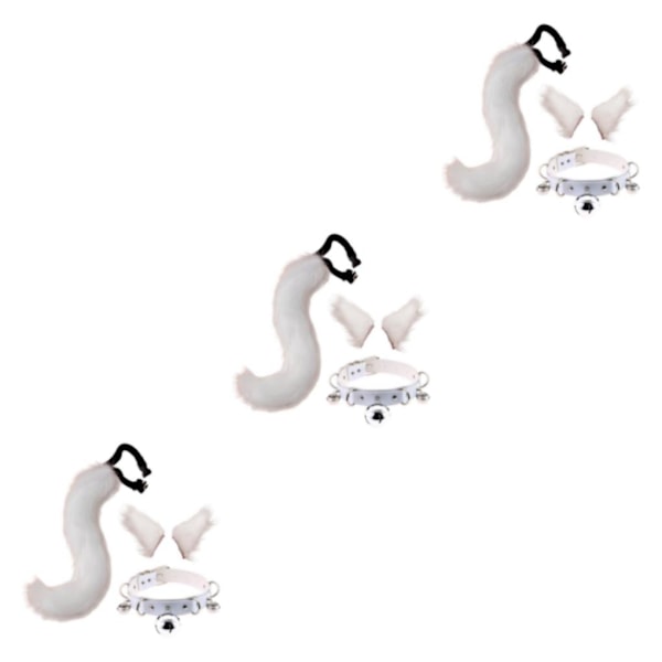 1/2/3/5 Faux Kattöron och Svans Set Halloween Maskeraddräkt Cosplay Vit White 3PCS