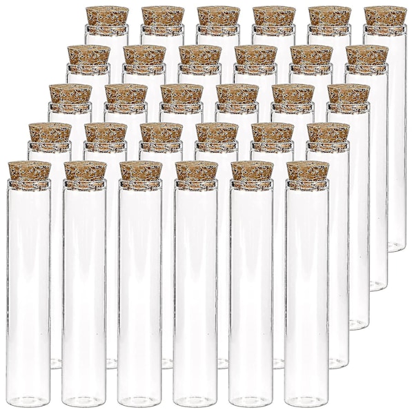 30 Pcs 25ml Glass Test Tubes, 20100mm Clear Flat Test Tubes with Cork Stoppers for Science Experiments, Bath Salt and Candy Storage