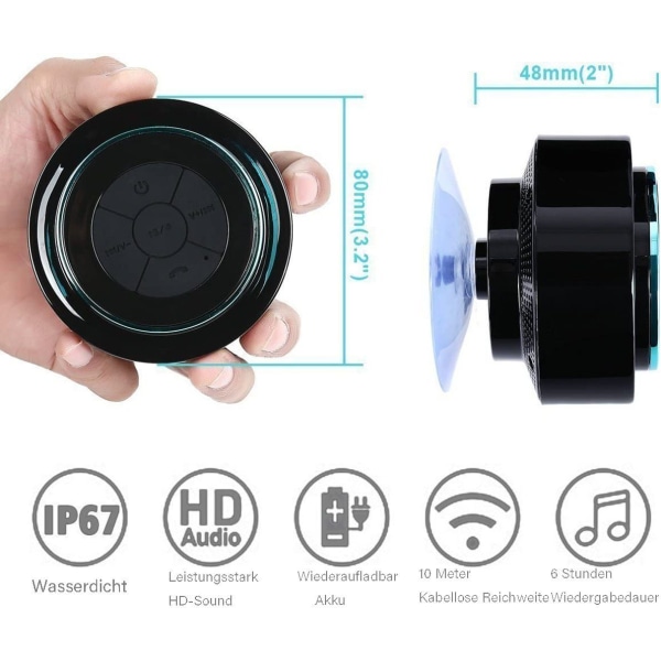 Bluetooth duschhögtalare, bärbar, vattentät, med radio FM