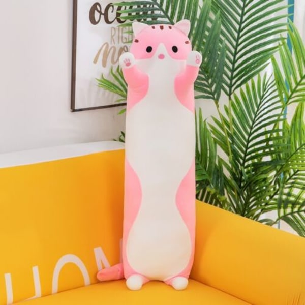 Pitkä Söpö Kissa Pehmolelu Pehmotyyny Nukke Pehmeä Tyyny -1 Ruskea 90cm Pinkki Pink 50cm
