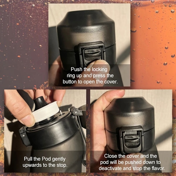 Flavorie vattenflaska med sugrör, 650 ml smaksatt vattenflaska eller smakpoddar Matte Black 0.26