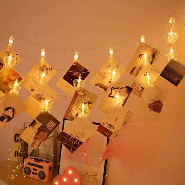 LED fotoklämmor med ljusslinga, fotoklämmor ljusslinga 3M 20 hjärtformade