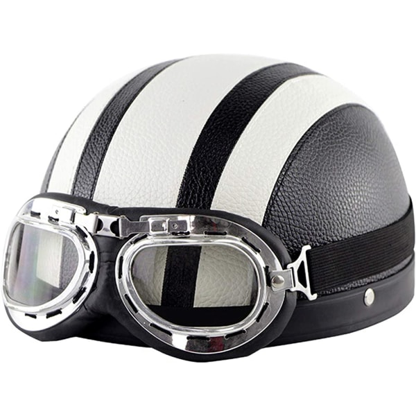 Unisex motorcykelhjälm mode skyddshjälm med glasögon och glasögon svart och vitt