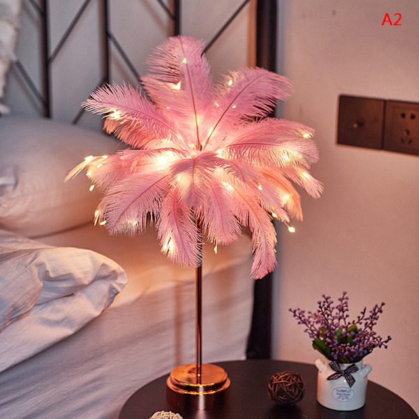 Led feather lamp table lamp small night lamp bedroom girl heart Pink