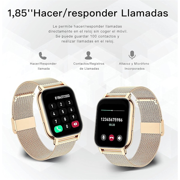 Smartwatch för kvinnor, julklapp, samtal/blodtryck/100+ sporter, smartwatch för kvinnor, andningsfrekvens, hjärtfrekvens, syrehalt i blodet, sömn gold