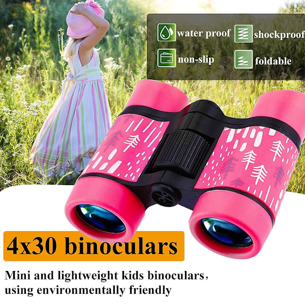 Lasten kiikarit Kompaktit taittuvat kiikarit Lapsille pojille tytöille syntymäpäivälahja 4x30 Mini kiikarit Vedenpitävät Pink