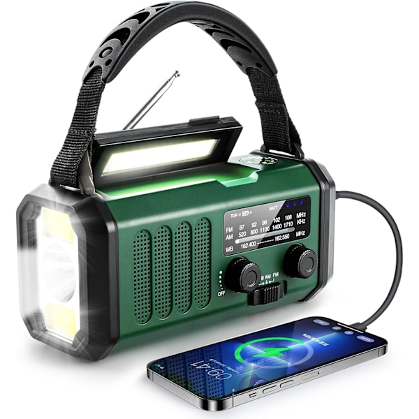 Nödvevsradio, 10000mAh batteri - NOAA/AM/FM väderradio - LED-ficklampa och läslampa - SOS-larm WELLNGS