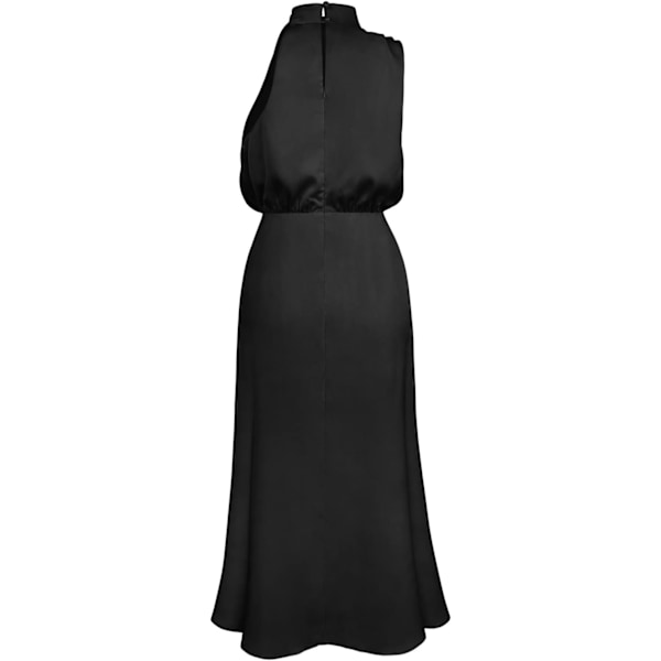 Sexy kort satengkjole for kvinner, sommerlig formell lang kjole, mock hals, ermeløs, sideslits, flytende ermeløs maxi skjørt, elegante kvinners skjørt black L