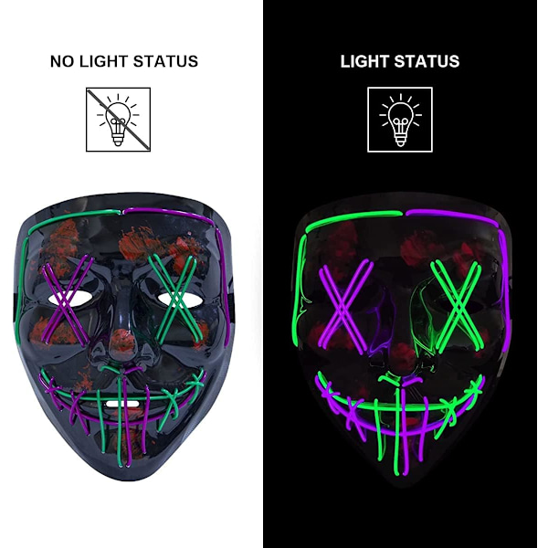 Maske LED Lysende Maske Horror Maske til Ferie Cosplay Kostume Maskerade, Karneval[GKS] Pink+ice Blue