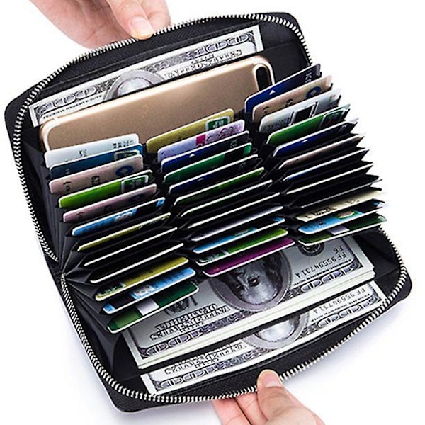 Credit Card Holder - 36 Card Slots Rfid Blocking Vegan Leather Accordian Style Zipper Wallet For Women Men Black-wtake