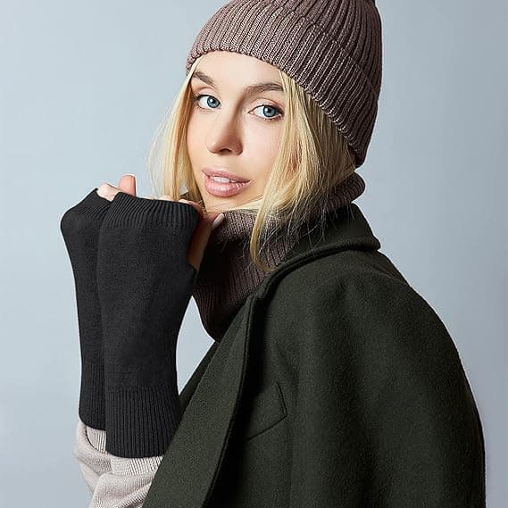 Sort 2 par fingerløse handsker cashmere håndledsvarmere termisk G A