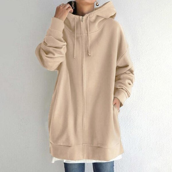 Höst Vinter Dam Hip Hop Stil Öppen Front Dragkedja Hoodie För Dagligt Arbete Shopping Khaki Khaki 3XL