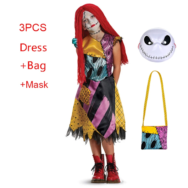 Mareridtet Før Jul Horror Sally Cosplay-Kostume Baby Piger Halloween Maskerade Fest Jack Skellington Kjole til Børn Sally Sæt 02 Sally Sets 02 130(5-6T)