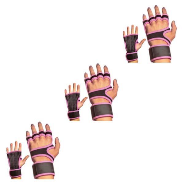 1/2/3/5 2 par Läder Lätta och andningsbara gymhandskar för Rosa S Pink S 3Set