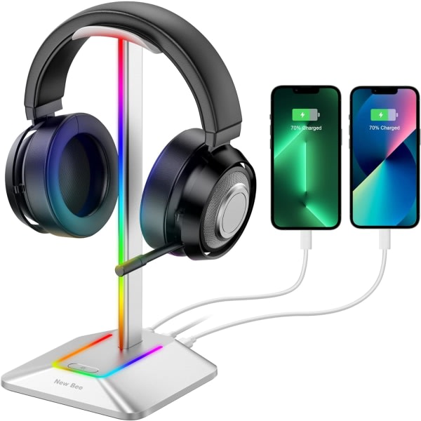 Hörlursställ RGB Headsethållare med 2 USB