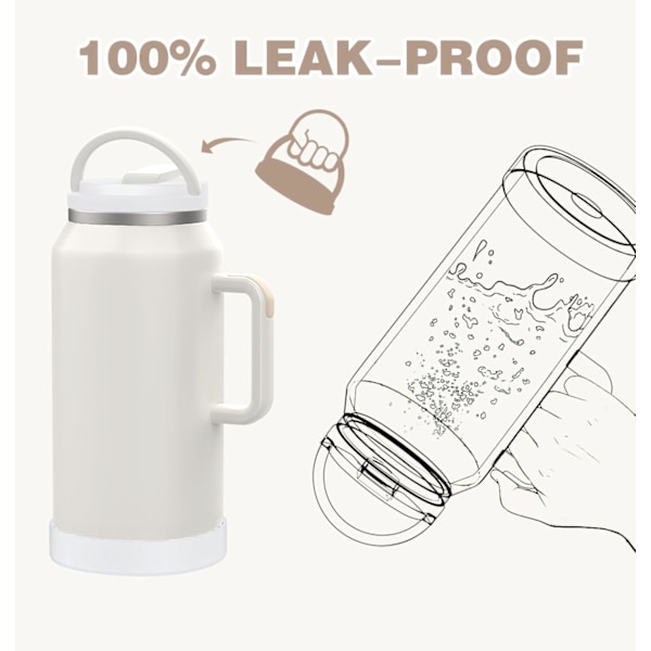 Vannflaske 64oz Tumbler med Håndtak og Sugerør Halv Gallon Isolerende Rustfritt 3