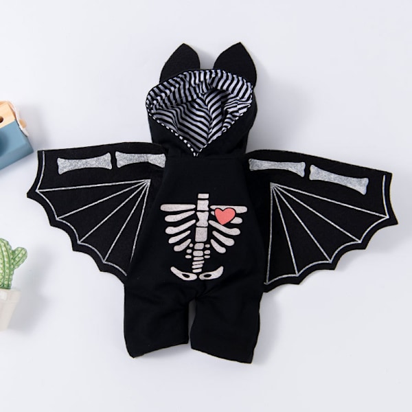 (L) Black bat Halloween skeleton costume, suitable for dogs and cats, Halloween pet costume