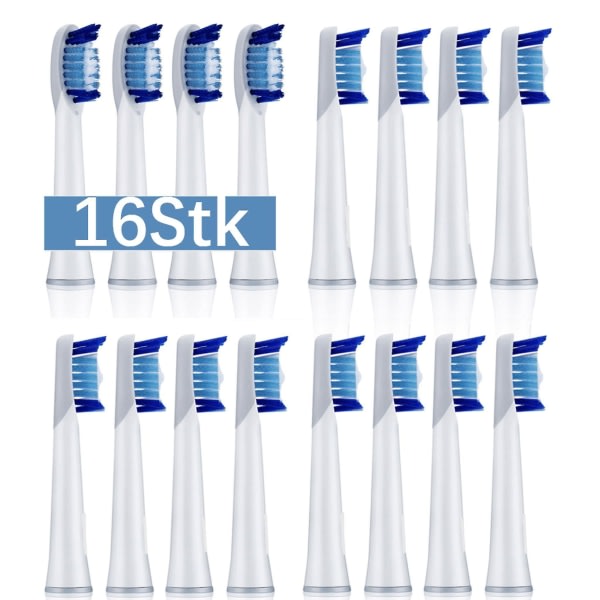 Förpackning med 16 tandborsteborsthuvuden lämpliga för S15 S26 S32-4 Pulse Sonic Replacement Slim tandborstar Rengör tandborstefäste