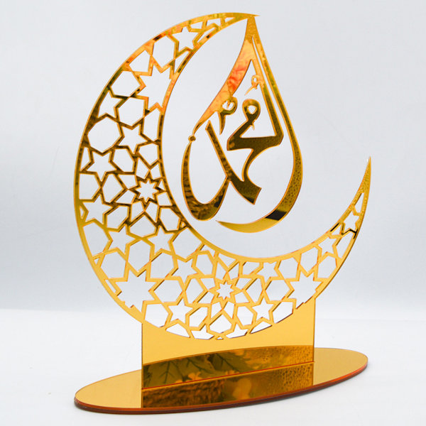 Eid Mubarak Akryl Ornament Ramadan Gull Måne Dekorasjon for