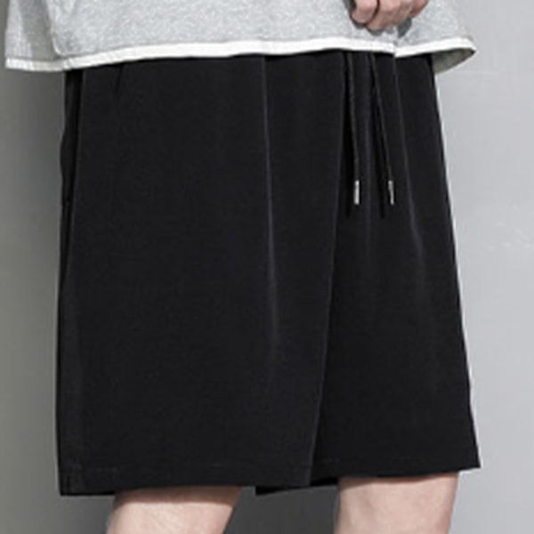 Brevtryckta atletiska shorts herr casual is silke elastisk midja träningsbasket shorts med ficka 2XL svart