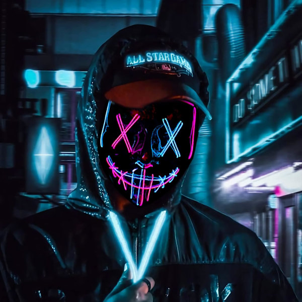 Mask LED Lysande Mask Skräckmask för Helg Cosplay Kostym Maskerad, Karneval[GKS] Red+blue