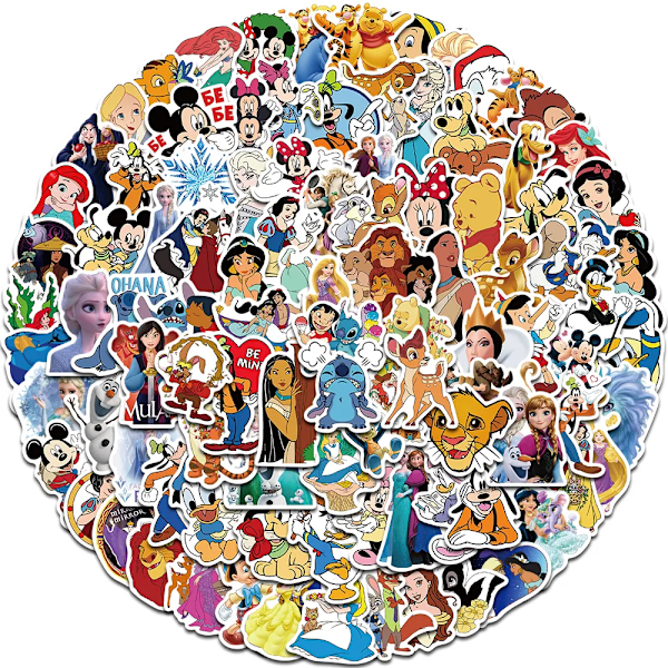 100 stk. Disney Mix Tegneserie Micky Prinsesse Klistremerker Graffiti Dekaler Laptop Bagasje Skateboard Vanntett Klistremerke