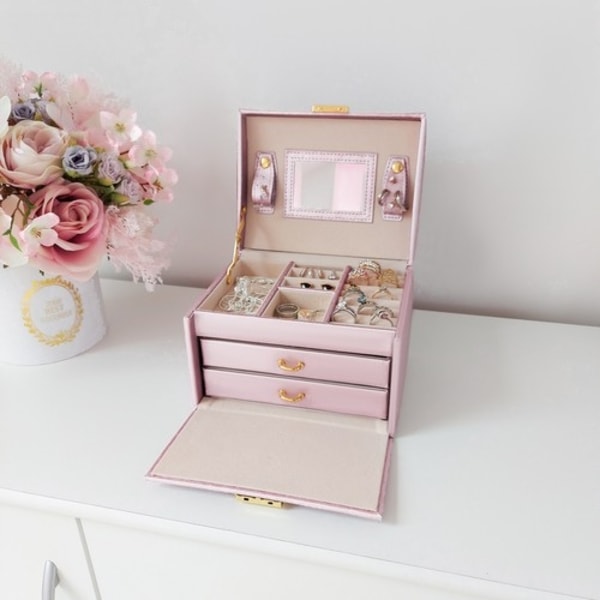 Smyckeskrin med Spegel - Smyckesförvaringslåda Light pink Light pink