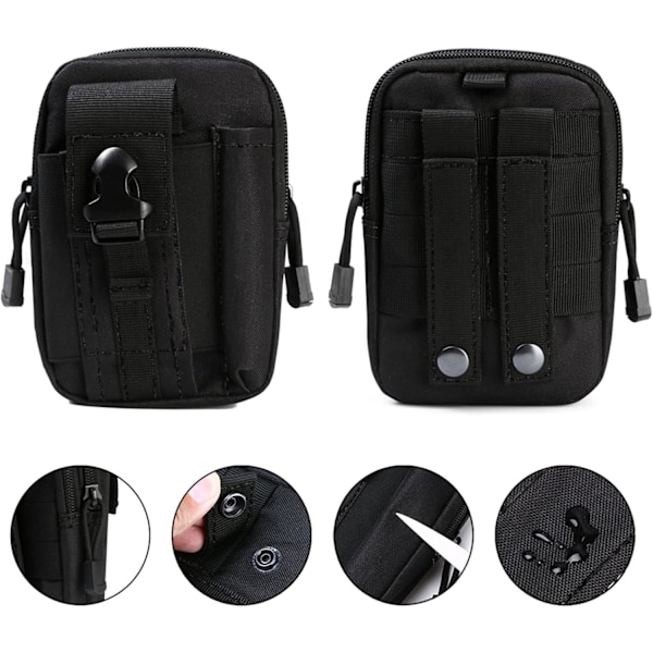 Taktisen vyön laukku Nylon vyölaukku - Musta - Monitoiminen Molle EDC Gadget-laukku ulkoiluun, vaellukseen, vuorikiipeilyyn ja pyöräilyyn