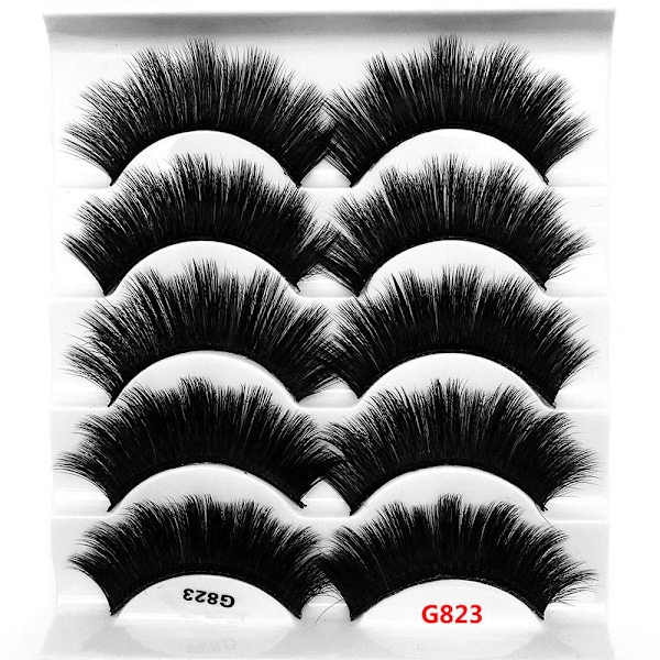 (iLashes.SE) 5 par falske øyevipper - 3D faux mink G823 svart (G-823)