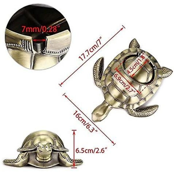 2024 Retro Metall Sköldpadda Askkopp med Vindtät Lock, Inomhus och Utomhus (Bronsgrön)BY
