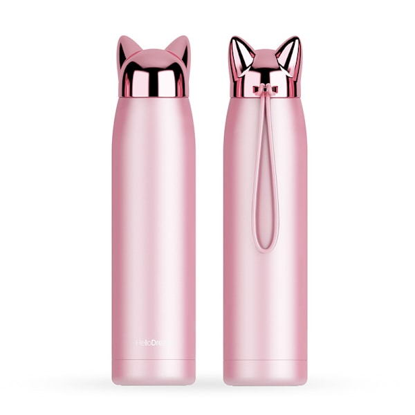 1pc Cute Cat Insulated Stainless Steel Thermos Water Bottle Insulated Thermal Travel Bottle Cute Vacuum Flask for Women 320ml (Pink)