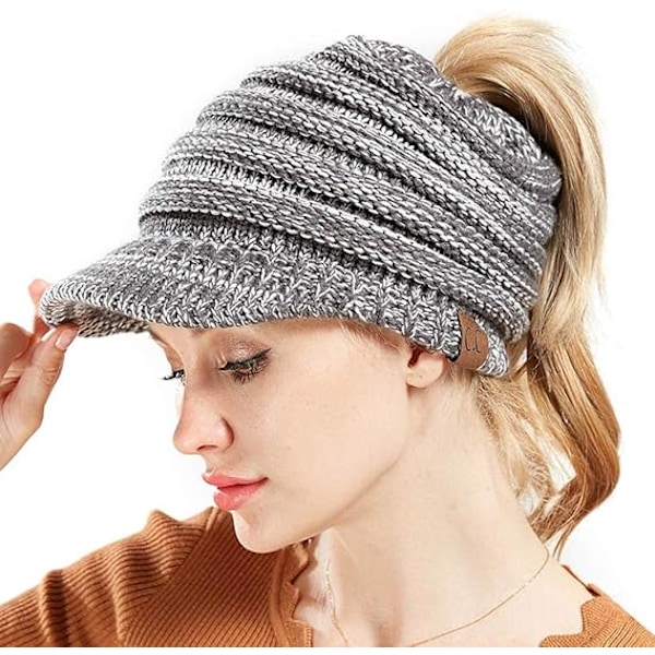 Talviset lämpimät poninhäntäneulepipo Dark gray white