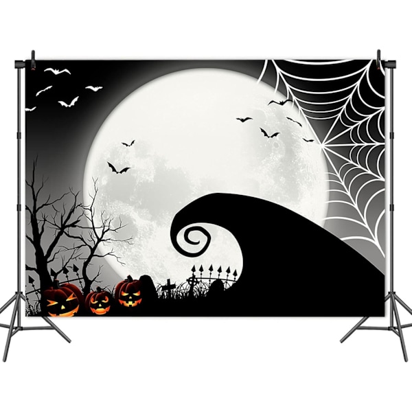 Gresskar Jack Bat Måne Halloween Skummel Fest Banner Nyfødt Babyshower Foto Bakgrunn 7x5ft Vinyl Happy Halloween Fest Tilbehør