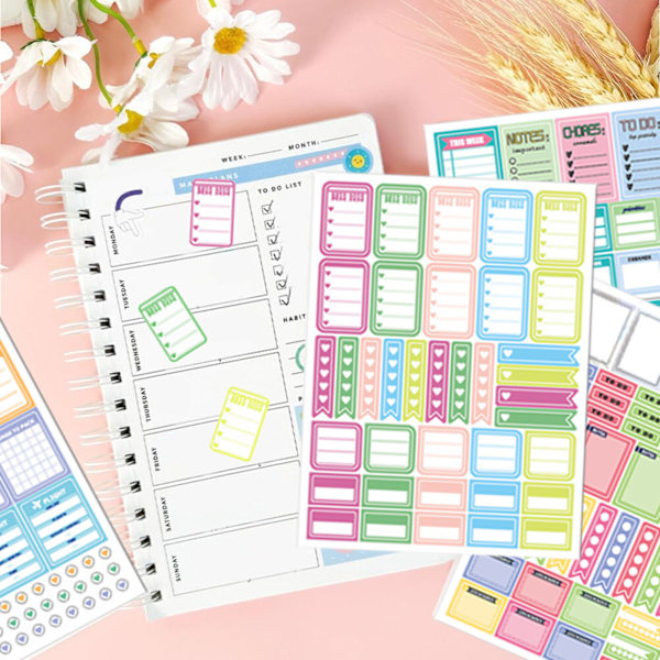 Bullet Journal -tarrat, 24 arkkia/1400+ tarrasetti, Scrapbook-tarrat Bullet Journal -lehtiöön, kalenteriin, järjestäjään - Bullet Journal