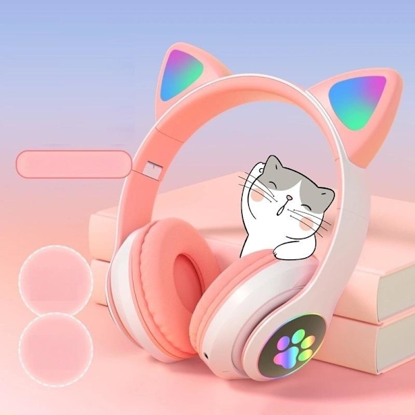 Katteøre headset trådløse katt bluetooth hodetelefoner pink pink