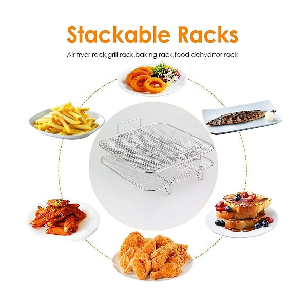 2-lags Airfryer-rist Stabelbar Gitter Grillrist Rustfrit Stål Til 4,2-5,8qt Airfryer Køkken