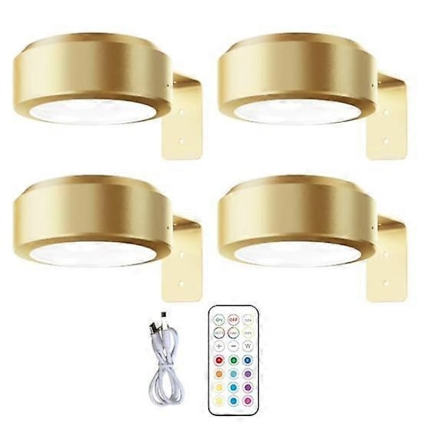 Veggmontert trådløs bildelampe med fjernkontroll, dimbar, batteridrevet, justerbar 13-fargers RGB malerilampe - Perfekt gylden【GKS】 golden 4pcs