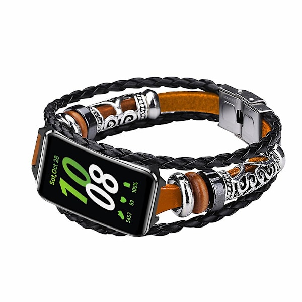 För Samsung Galaxy Fit3 PU Läder + Metallarmband Etnisk Retro Stil Klockarmband Brown
