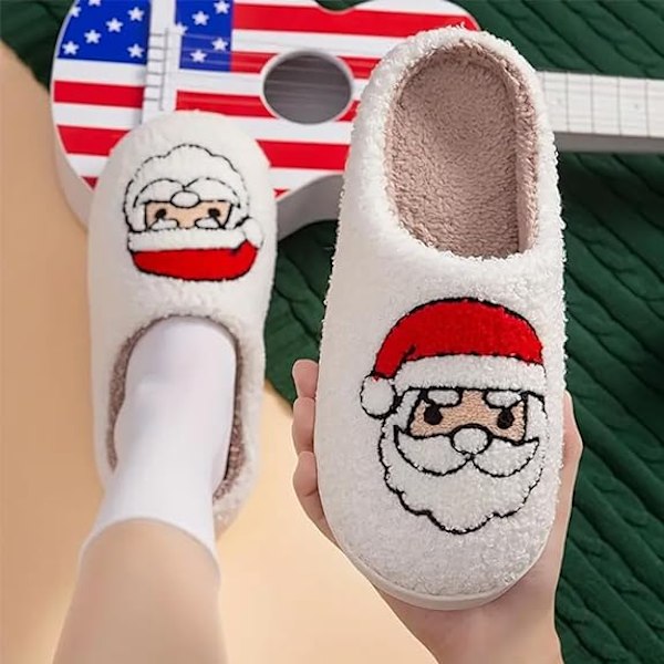 Damtofflor Jul Söta Tecknade Fluffiga Varma Hemtofflor Tomte Santa Claus 39-40
