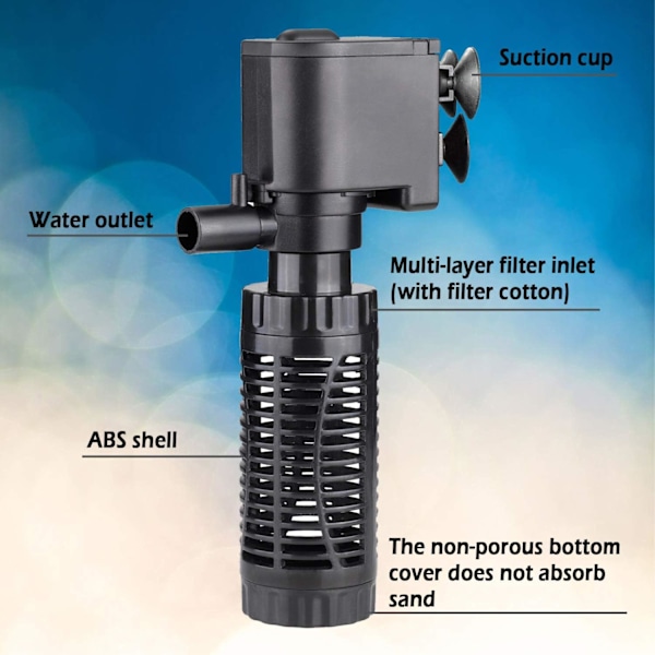 Akvariepumpe med filter 4W 400L/T Filter Vannpumpe【GKS】