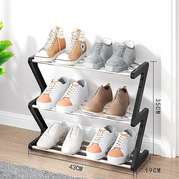 Tier Small Shoe Rack - Liten skohylle - Stabil og slank skooppbevaring - Organizer for skap inngangskorridor Rask montering - Svart