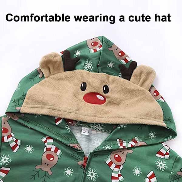 Familjematchande Onesie Pyjamas Jul En Delad Fleece Overall Barn och Vuxna Hoodie Dragkedja Sovkläder