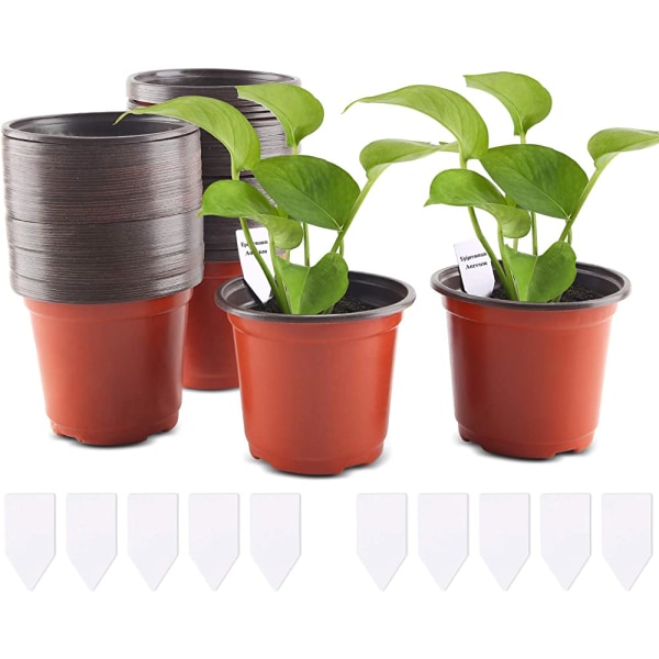 100 stk. plastikpotter, 10 cm plastikpotter med etiketter, planteskole blomsterpotte 【GKS】