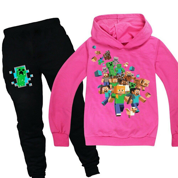 Minecraft Børne Hoodies Træningsoverall Sæt Trøje + Bukser Jumper Suit Rose Red Rose Red 150cm