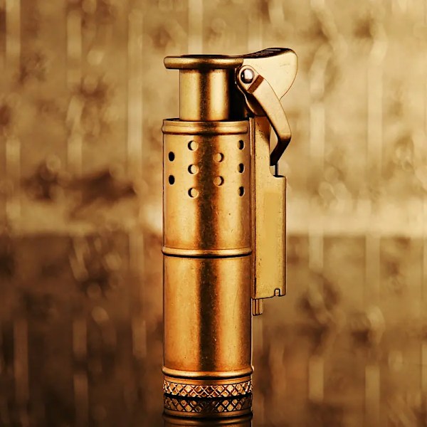 Hjulfoto lighter, skyttergravslighter vintage fint kobber vindtett kreativ personlig messing lighter for samling/dekorativ/gave/gave